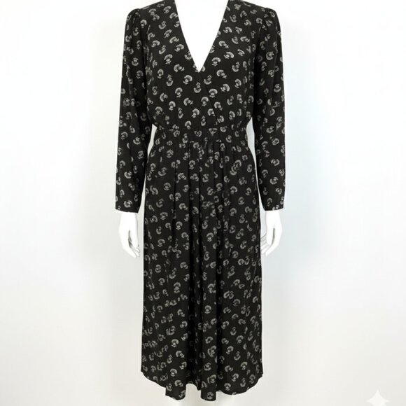 Vintage 80s Karin Stevens Dress Petite 6P Black Floral Puff Sleeve Dress - Picture 1 of 10